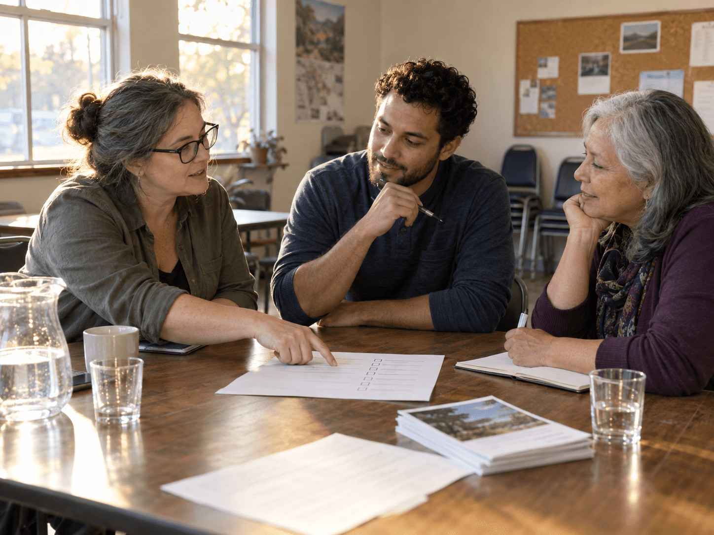 Campaign staff planning their work together around a table.
